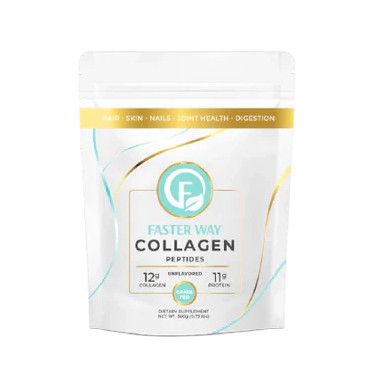 Package of Faster Way Collagen Peptides on a white background